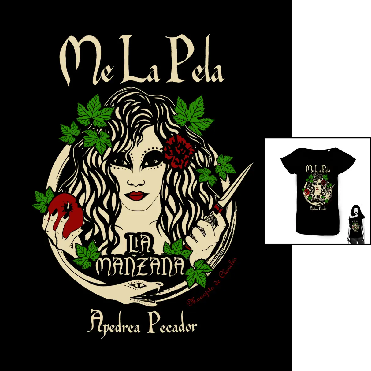 Camiseta Me la Pela para mujer Camiseta Me la Pela de Manojito de Claveles patrón femenino con cuello de barco