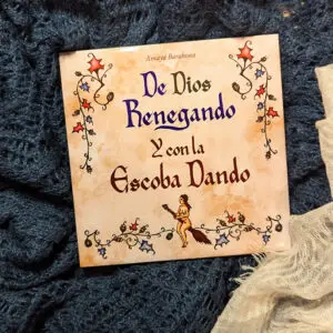 Detalle del azulejo De Dios renegando y con la escoba dando