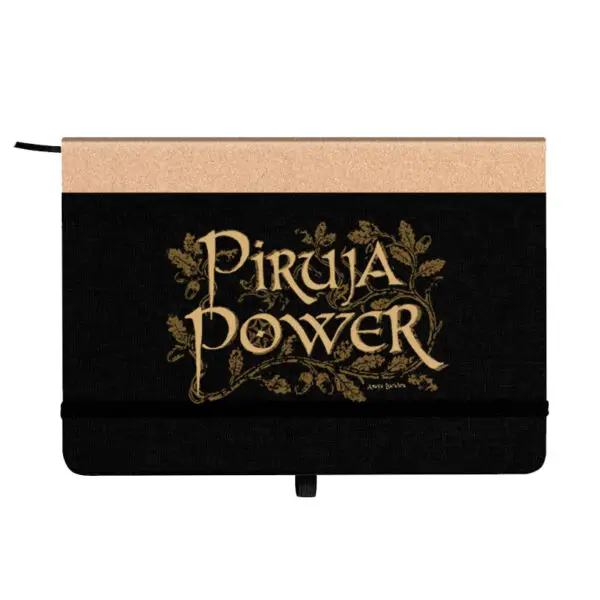 Cuaderno negro Piruja Power · Estampado ocre