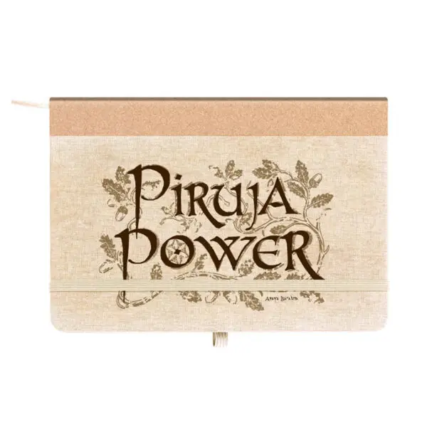 Cuaderno crema Piruja Power · Estampado ocre